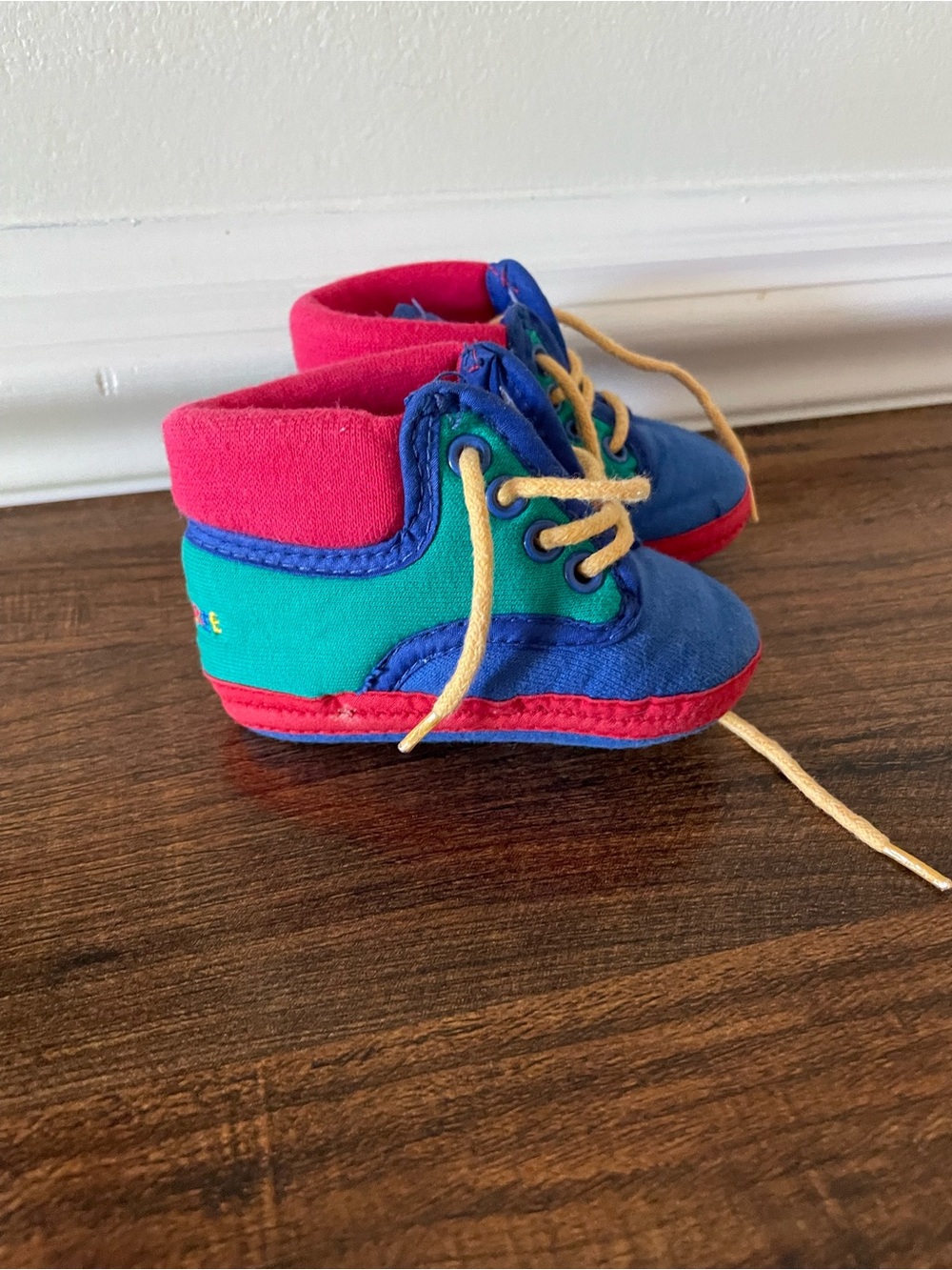 Vintage Gymboree Multicolor Canvas High-Top Baby Shoes - Blue, Teal & Pink